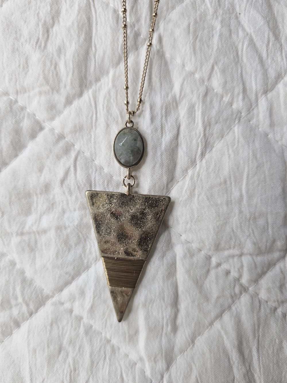 Jane Marie Gold-Tone Hammered Texture Triangle Pendant Necklace with Gray Stone
